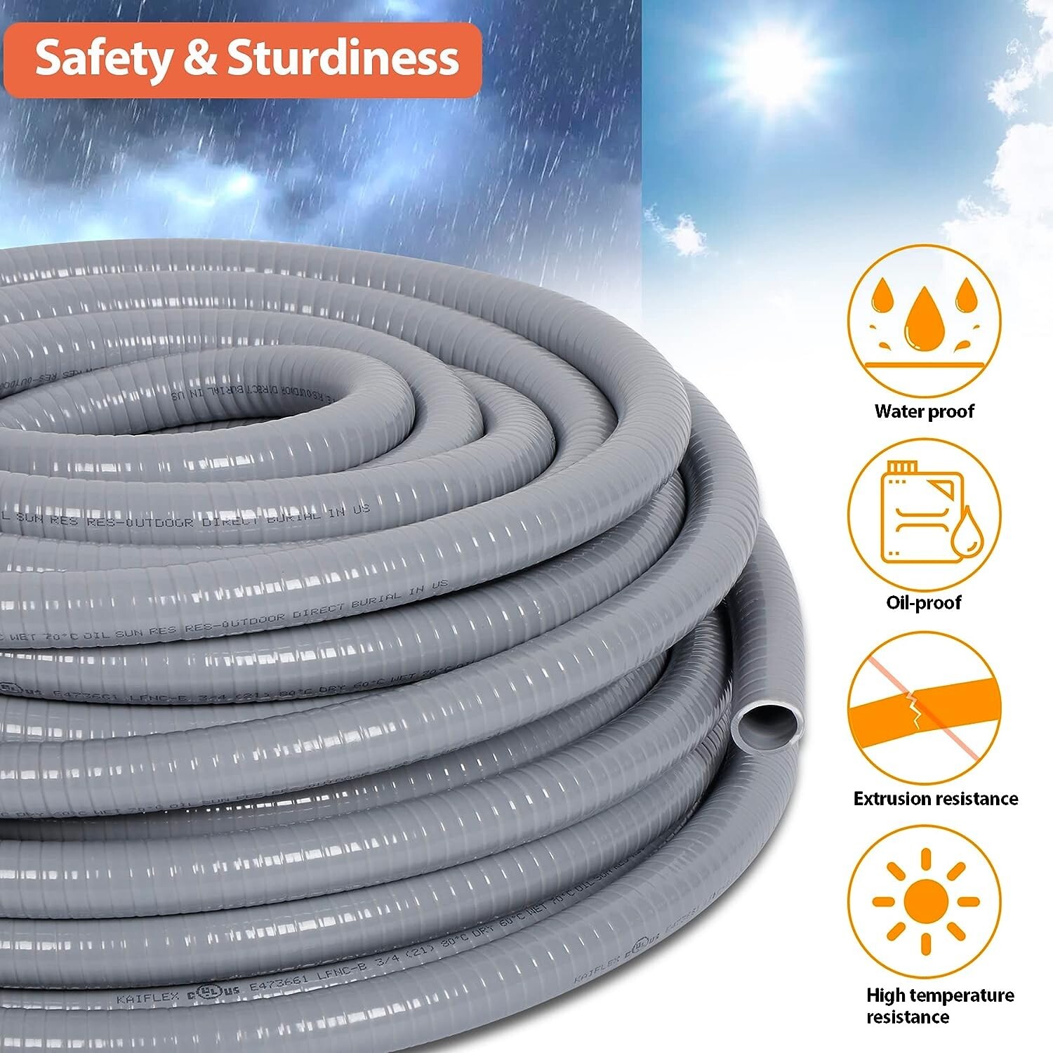 1/2" 50ft Electrical Conduit Kit - Flexible Non-Metallic Liquid-Tight Conduit