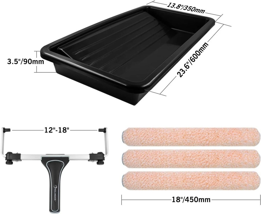 Professional 18" Wide Paint Roller Set - 5pc, Microfiber, Large Tray, Adjusta...