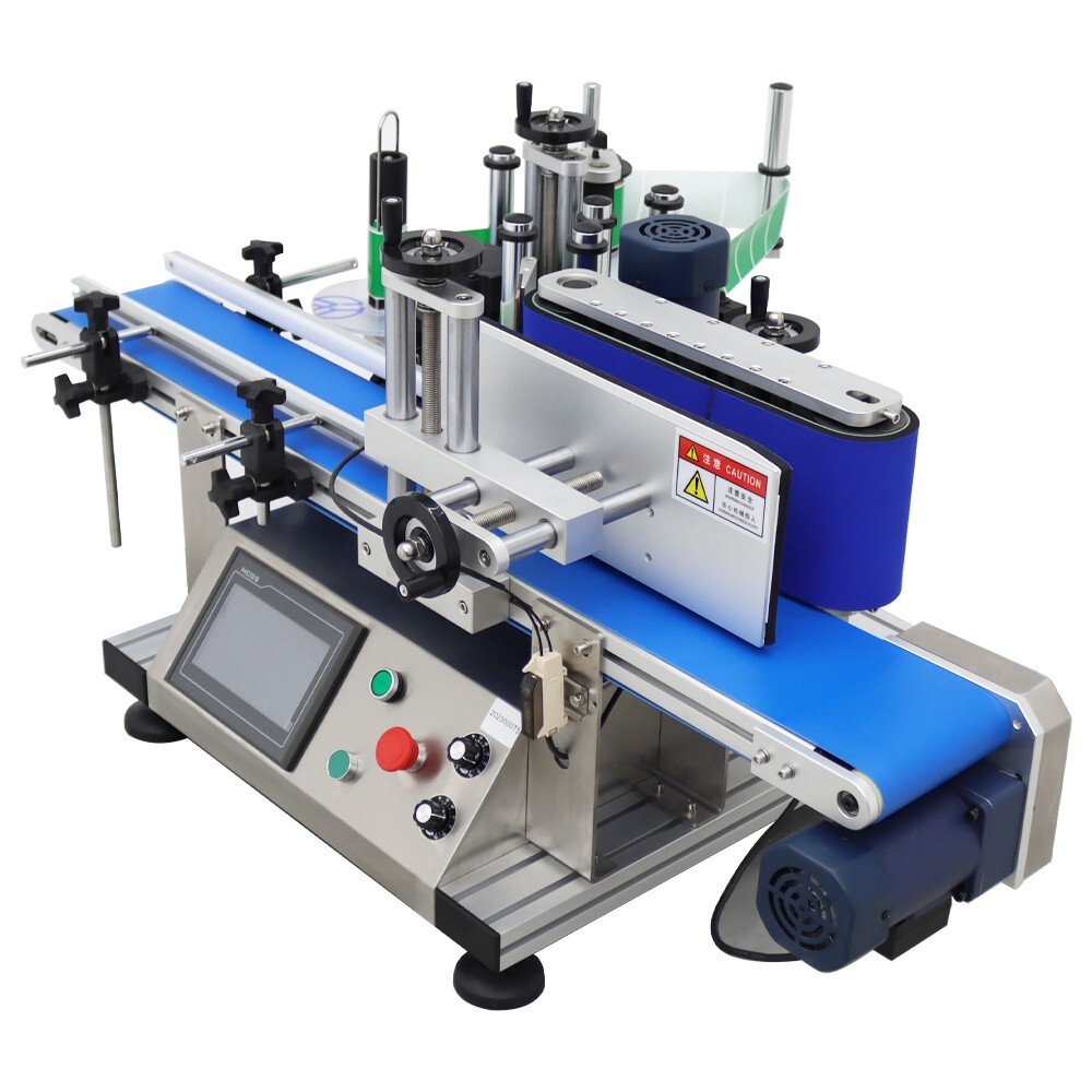 110V Automatic Conveyor Round Bottle Labeling Machine Label Applicator 4-10cm