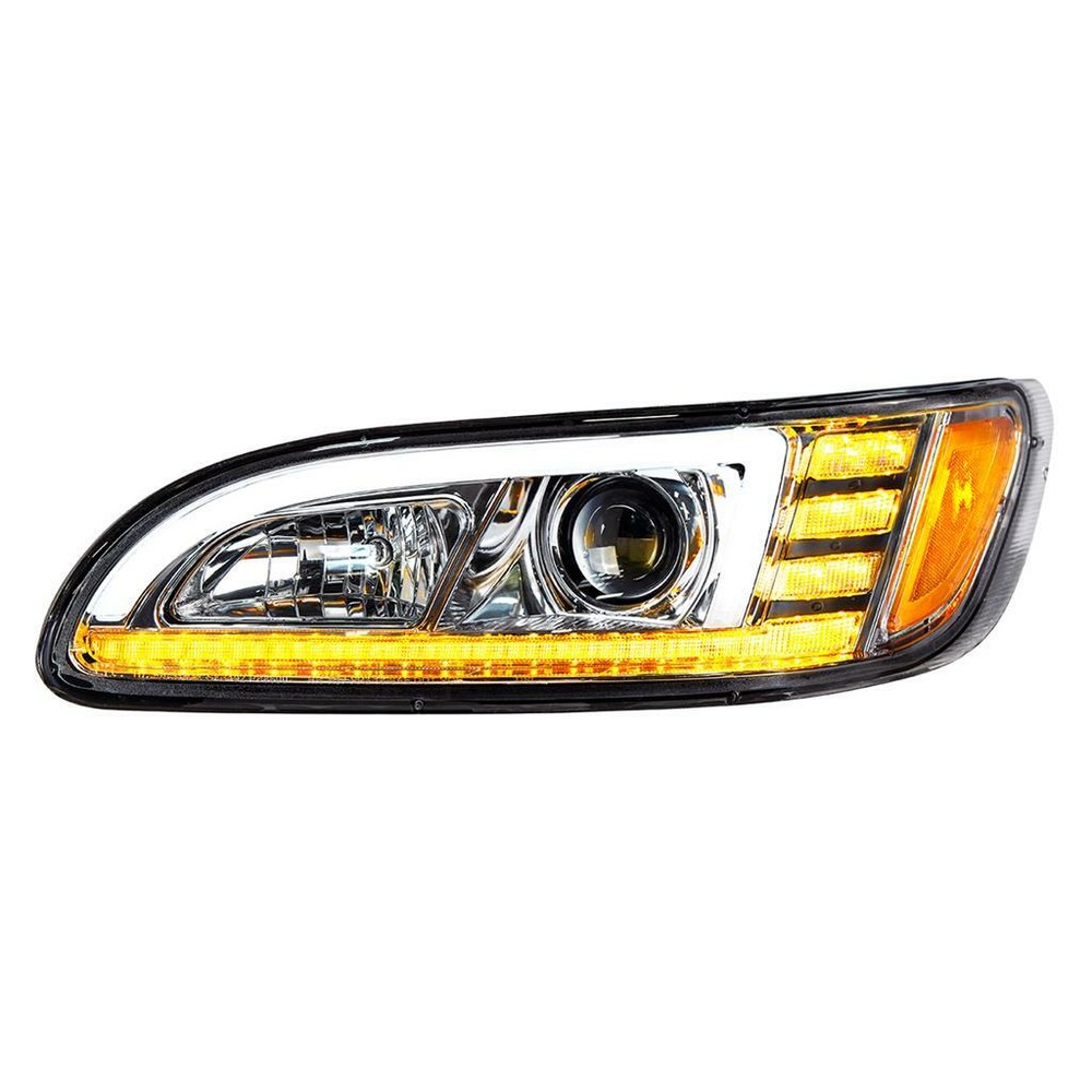Chrome Projection Headlight w/ LED Sequential Turn-DRL f/ Peterbilt - Driver