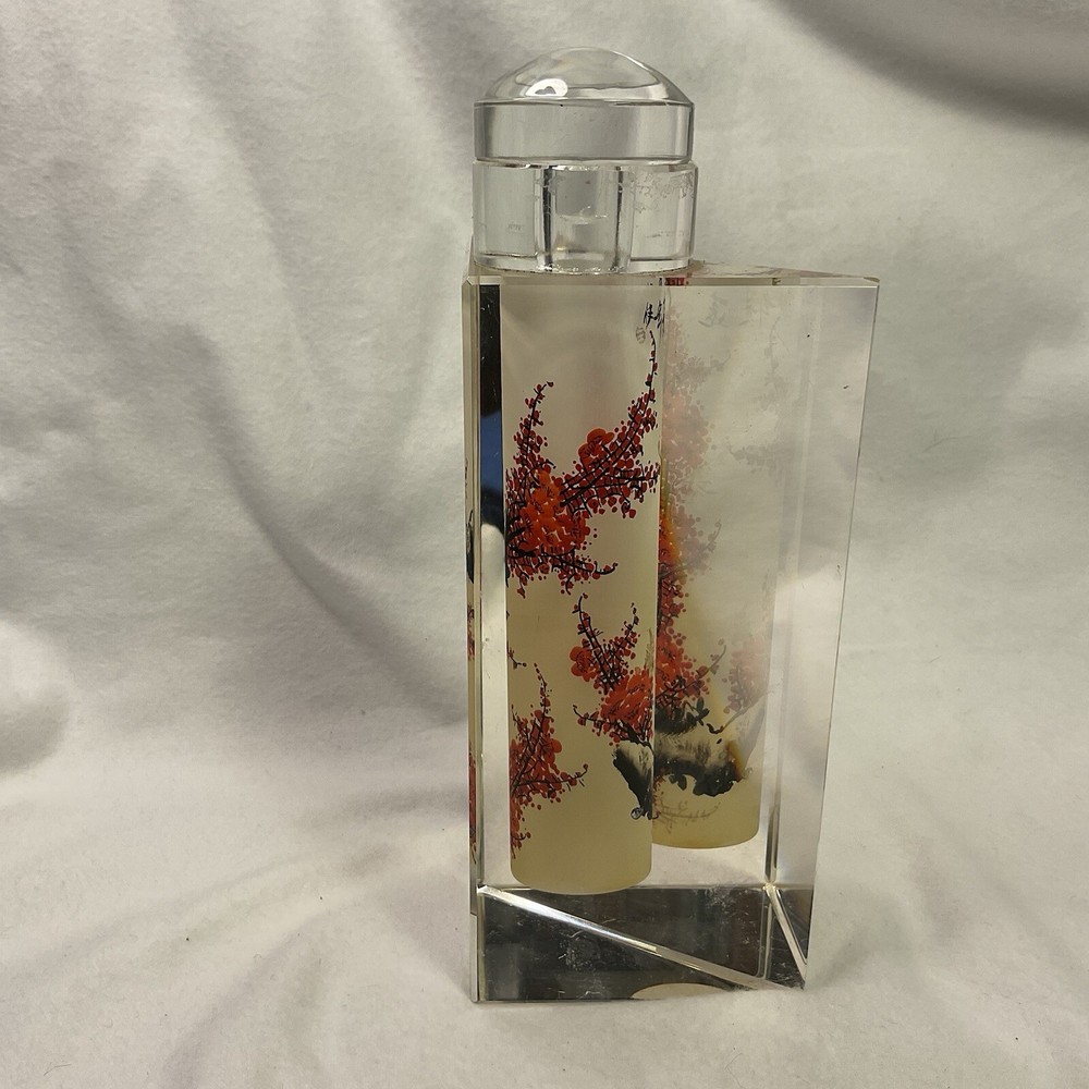 Vintage Triangle Perfume / Snuff Bottle, Reverse Hand Painted- 7.75 "