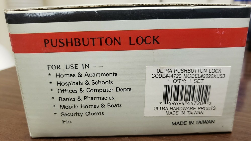 1 SET - ULTRA HARDWARE NO. 44720 PUSHBUTTON LOCKSET NEW IN BOX
