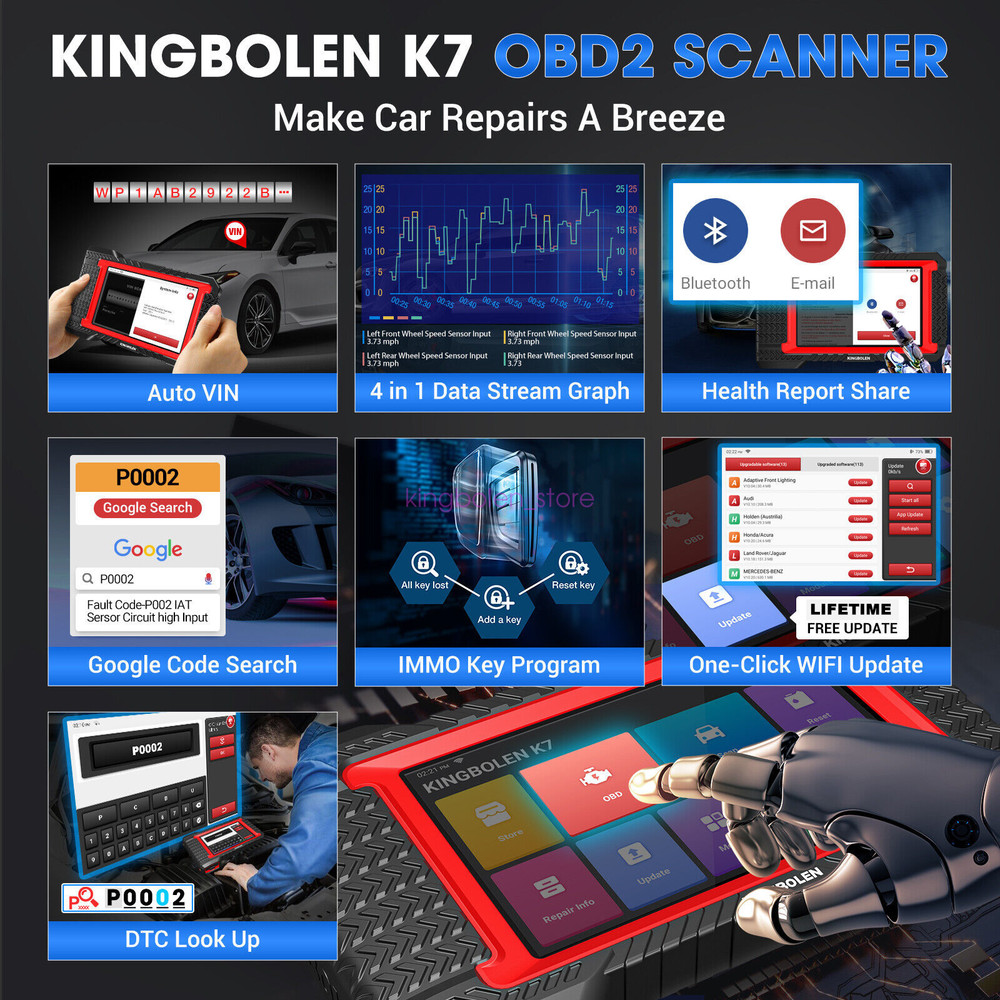KINGBOLEN K7 OBD2 Car Diagnostic Tool Key Coding Full System CANFD Free Update