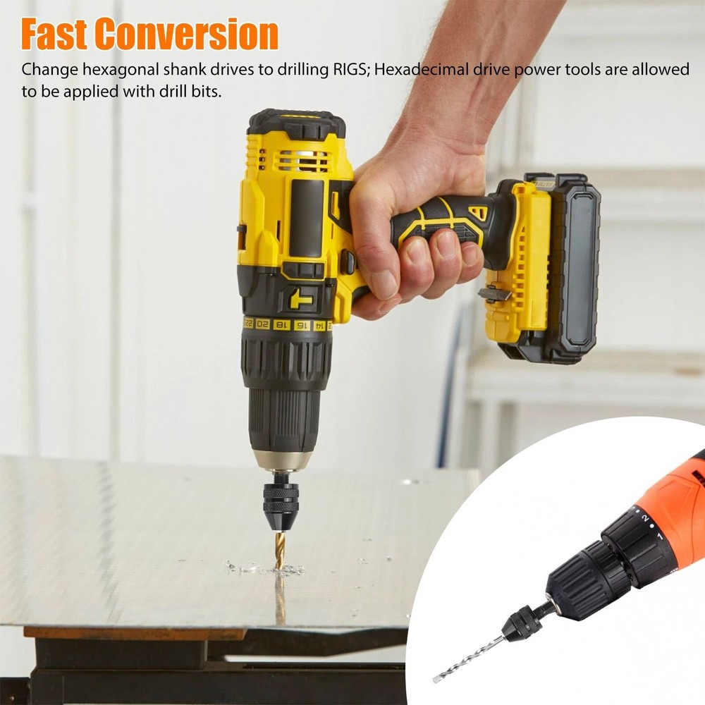 2x Keyless Chuck Conversion 1/4" Hex Shank For Drill Bit Adapter Professional
