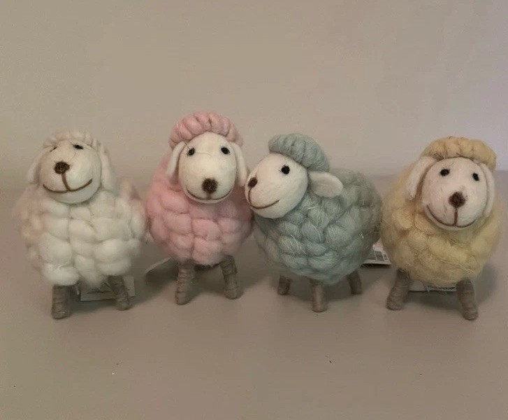 Pier 1 One Imports Set Of 4 Easter Wool Sheep Pastel Lambs Spring Decor