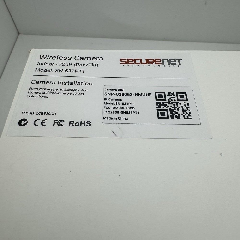 SecureNet SN-631PT1 Wireless Indoor 720P Pan Tilt Camera Open Box
