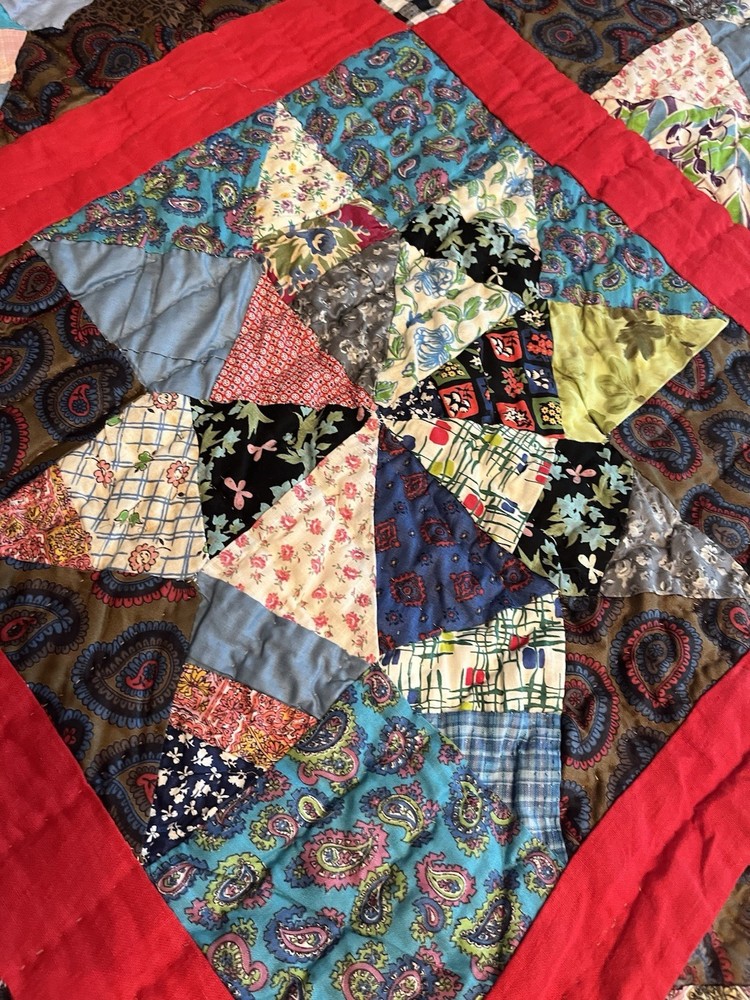 Vintage Handmade Quilt Scrap Star Patchwork Bedspread
