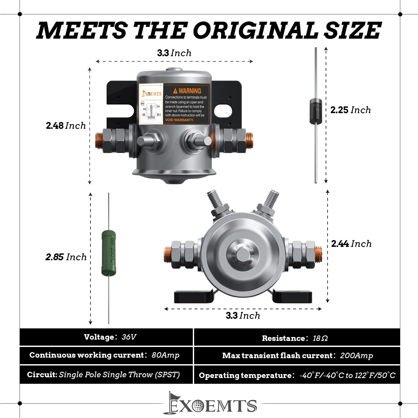EZGO 36V Solenoid with Mount Bracket, #70 Series Continuous Duty silver