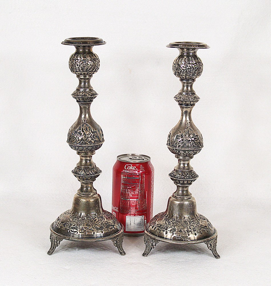 Antique Russian 84 Silver Sabbath Candlesticks