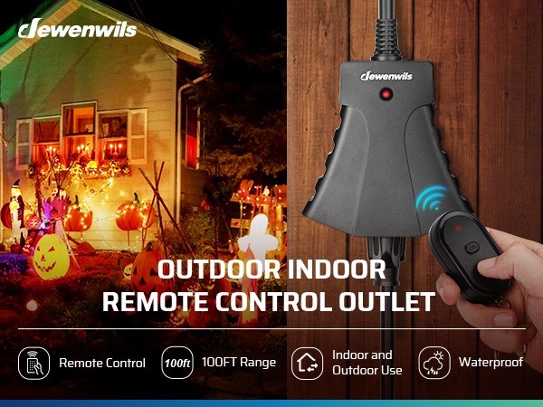 Outdoor Wireless Remote Control Power Strip 3 Grounded Outlets 100Ft Range
