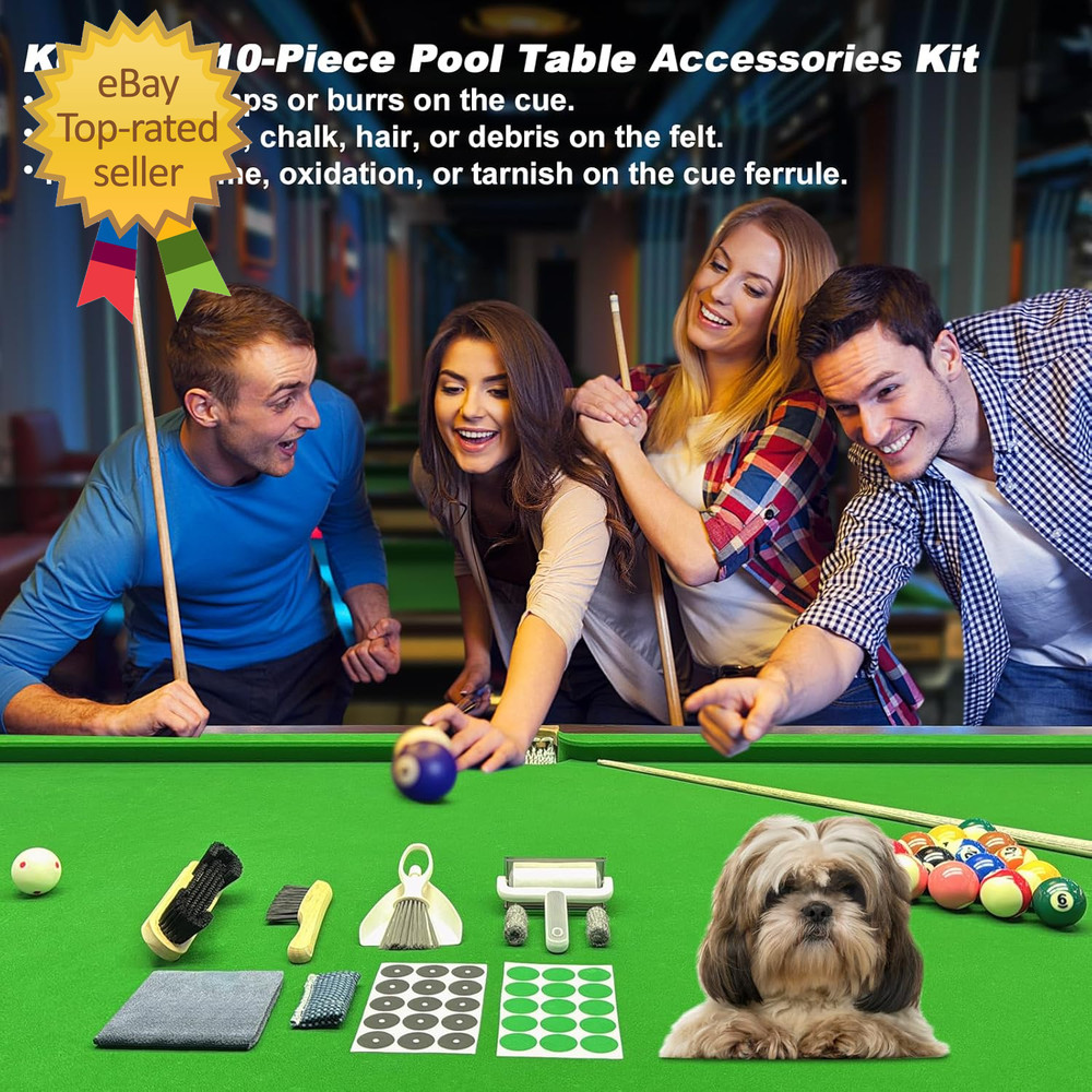 Billiard Pool Table Accessories Kit: 10 Piece Set with 2 Pool Table Brushes