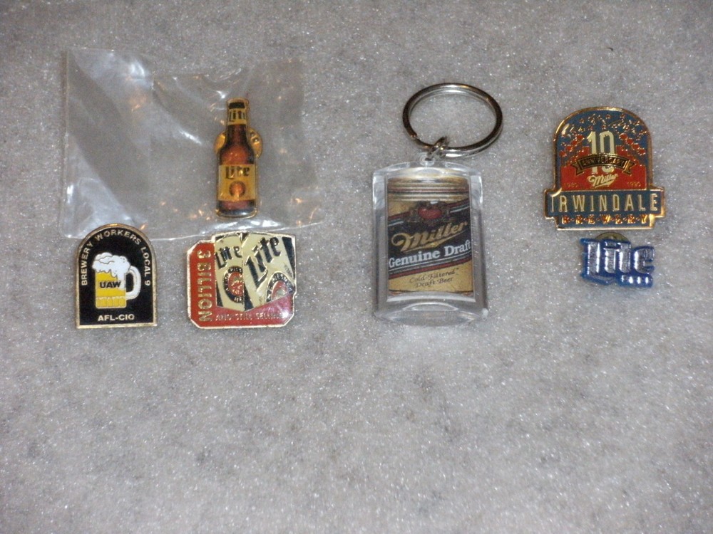 5 Miller Brewery Pins & Key Chain