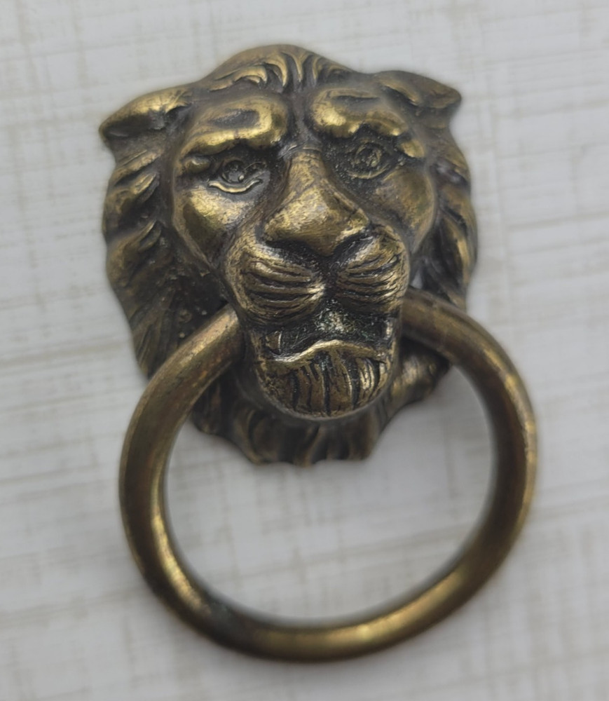 Vintage Small Lion Door Knocker Ring Drawer Pull