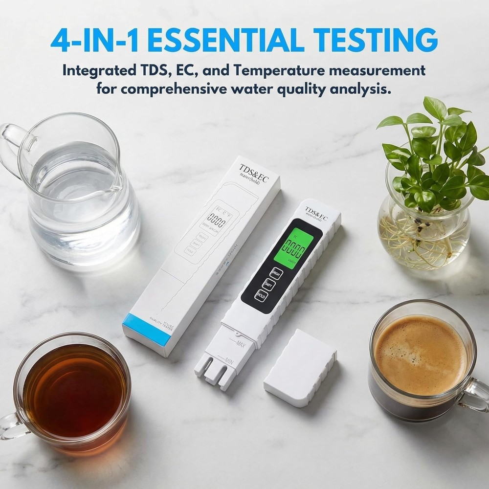 Compact Water Testing Kit - 4-in-1 TDS Meter with Backlit Display for Accuracy