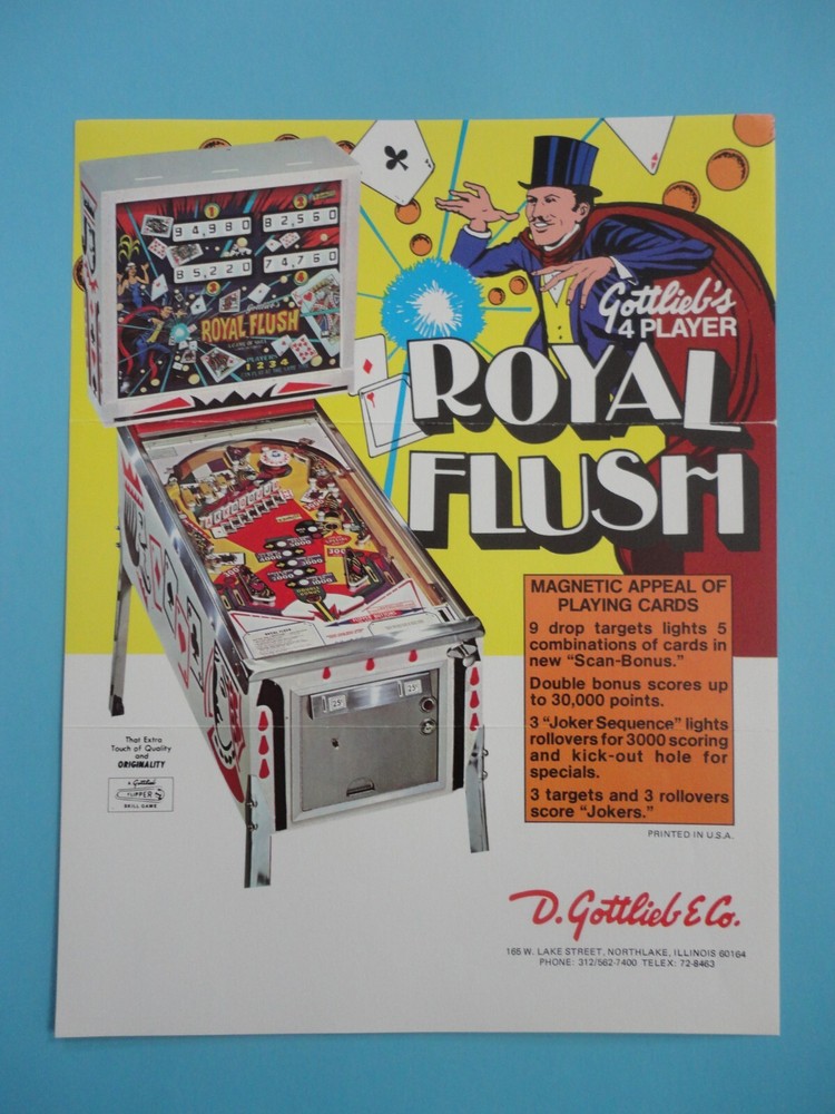 Royal Flush Pinball Machine Flyer Gottlieb Original