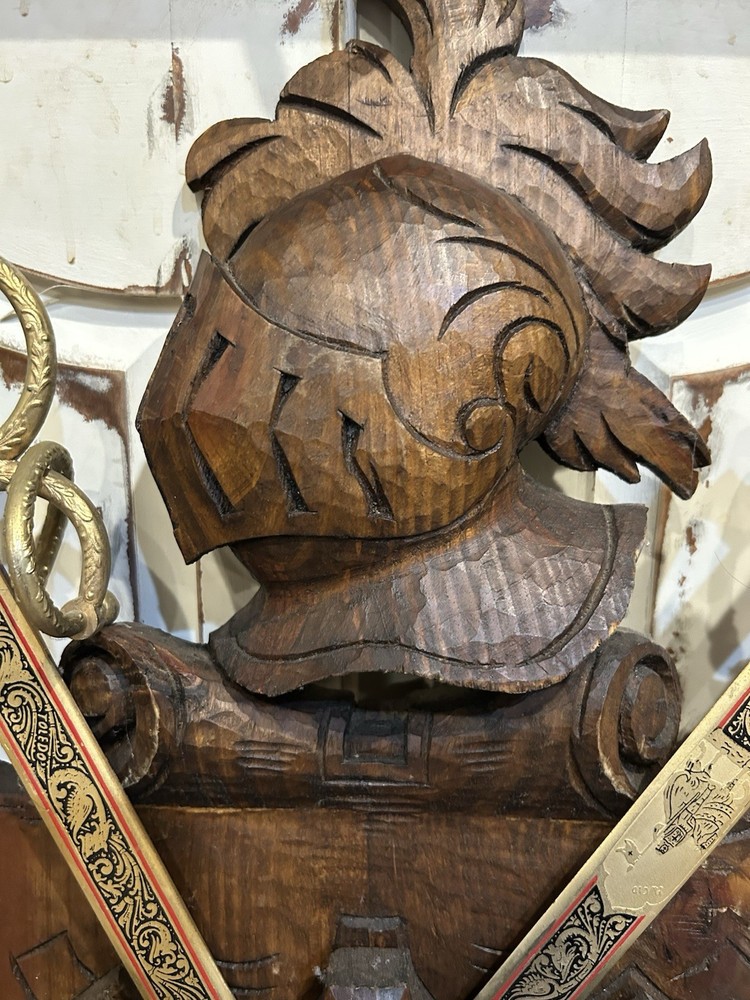 Vintage Solid Wood Armor & Sword Display.
