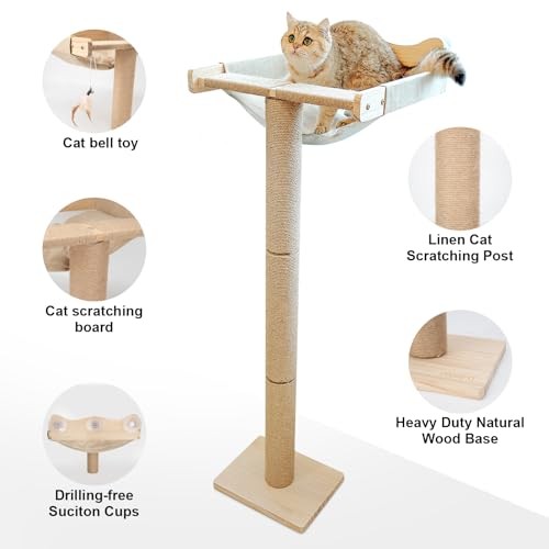 Cat Window Perch with Scratching Post, 46" Adjustable Tall Basic Size- Cat Tree