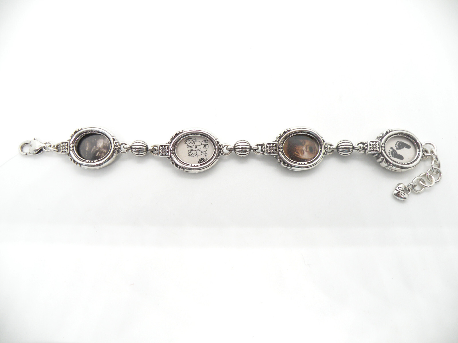 Brighton Signed Women Memory Lane Oval Photo Frame Silver Jewelry Bracelet 33b1