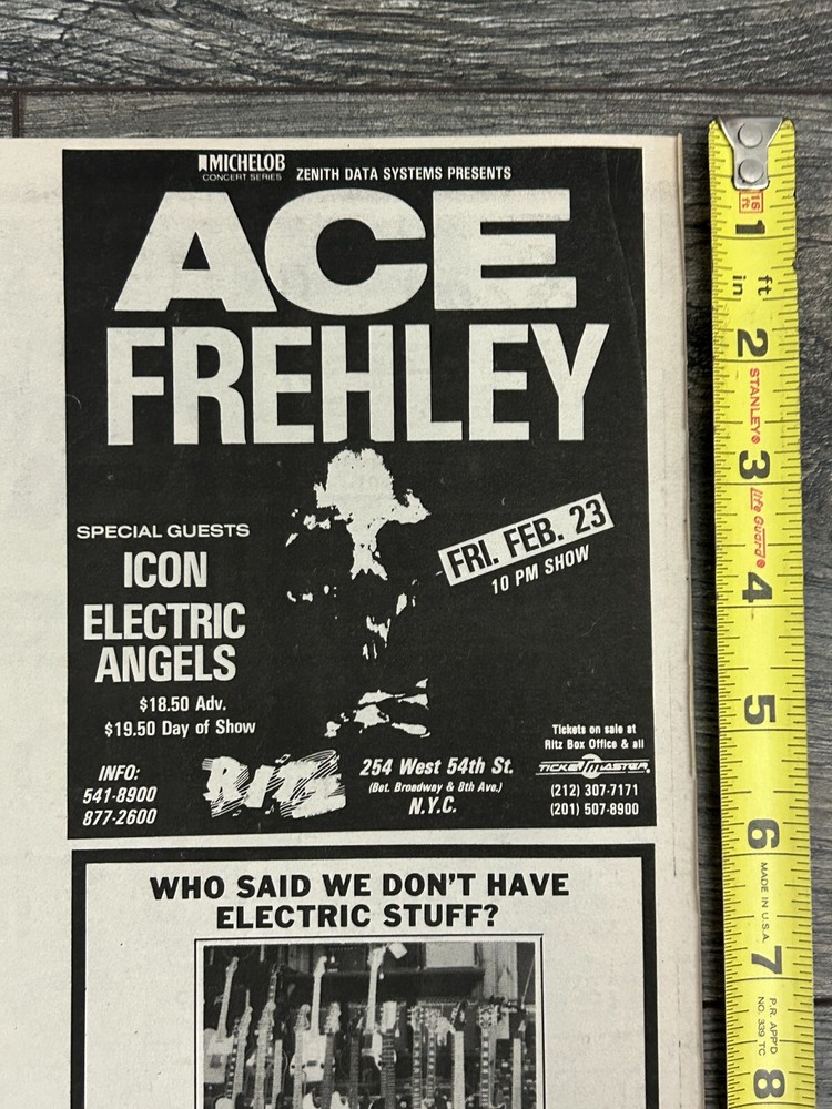 KISS Concert Ad Advert ACE FREHLEY Trouble Walkin 1990 Ritz NYC Vintage Kiss C