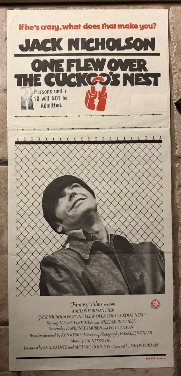 RARE One Flew Over The Cuckoo's Nest 1975 ORIGINAL MOVIE POSTER  JACK NICHOLSON