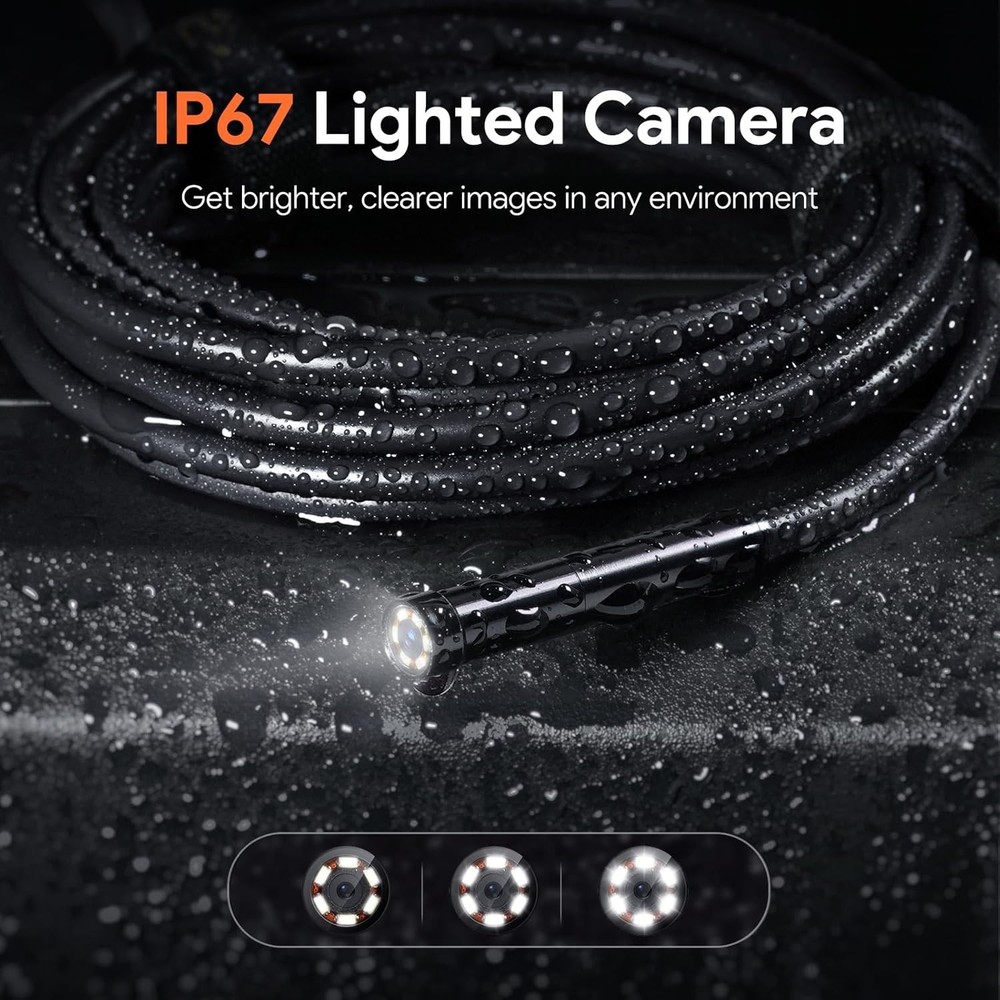 Borescope Camera with 50ft Cable and Built-In Light for Pipe Inspection