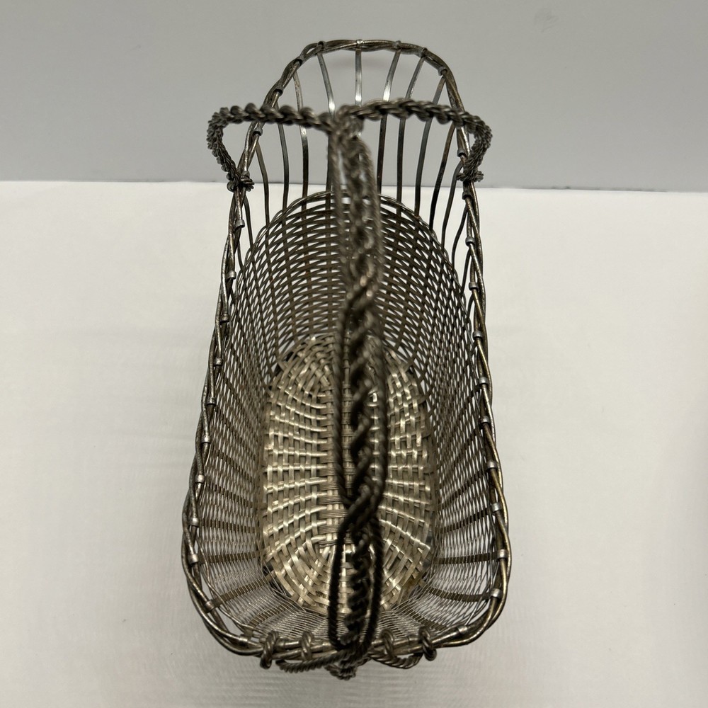 Vintage Silverplate Bottle Pourer Woven Metal Basket Wine Caddy Japan