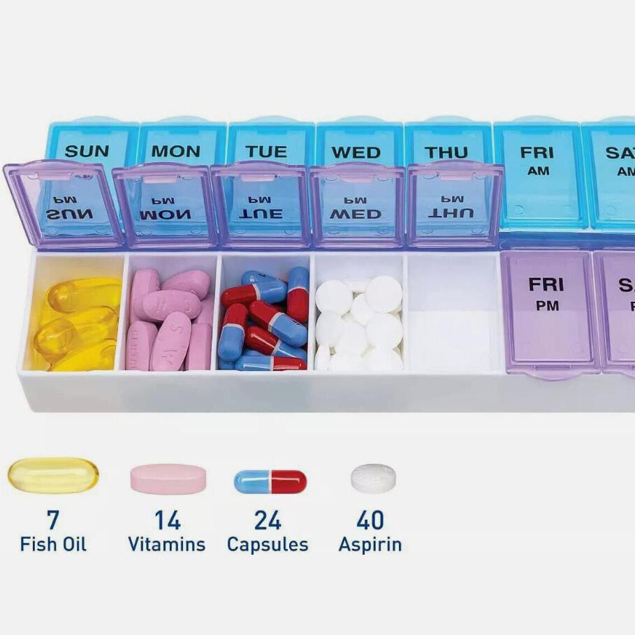 2PCS Weekly Pill Box Organizer Twice a Day 7 day AMPM Medicine Organizer Case