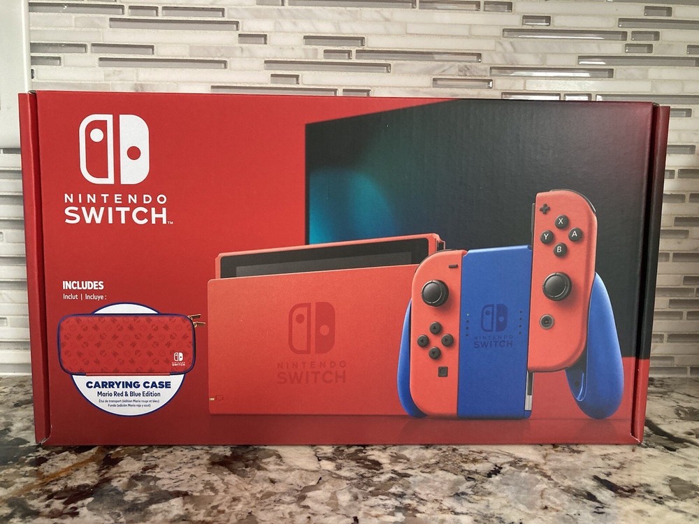 Nintendo Switch Complete EMPTY Box Mario Red & Blue Edition w/ Carrying Case