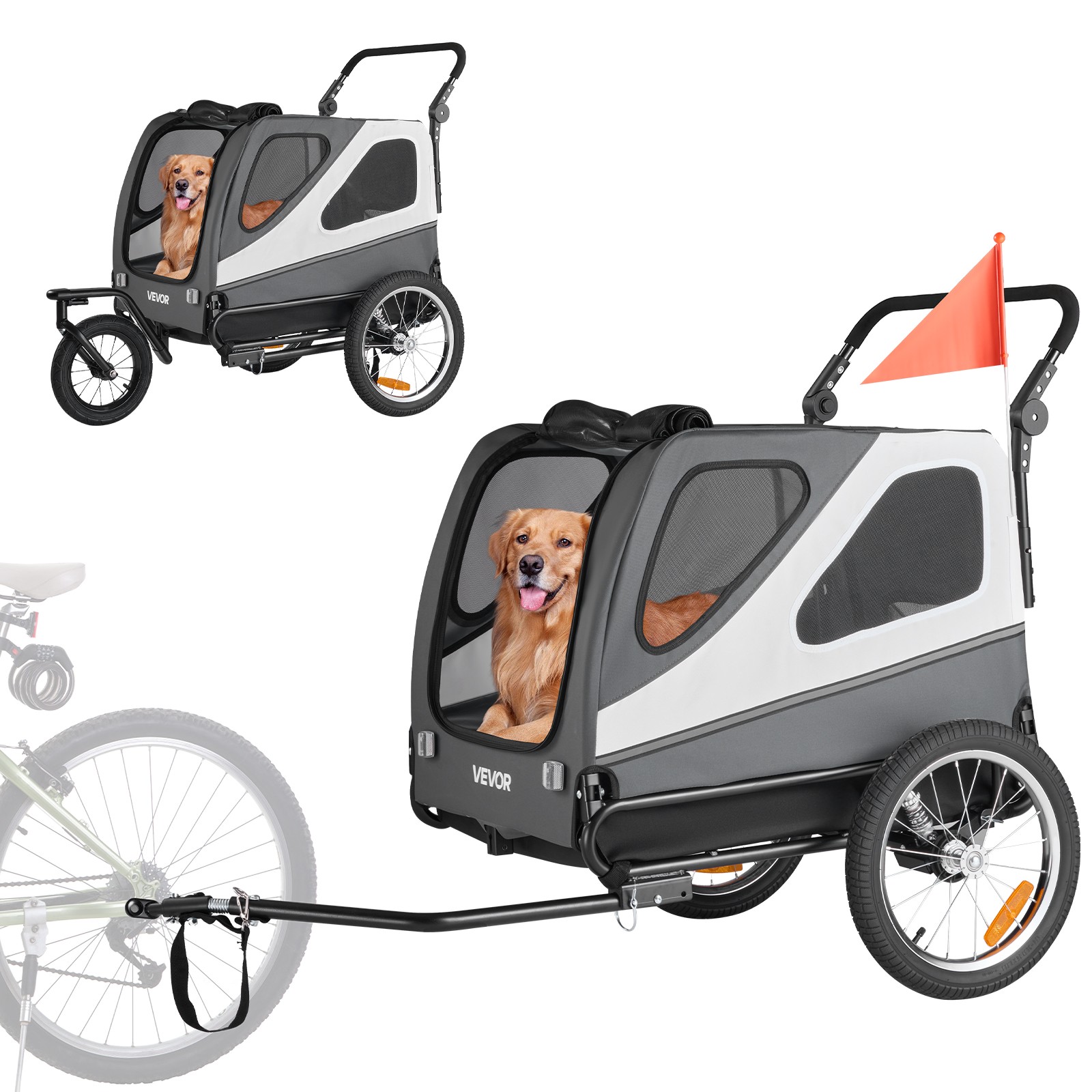 VEVOR Dog Bike Trailer Pet Bicycle Trailer & Stroller 100 lbs Water Resistant