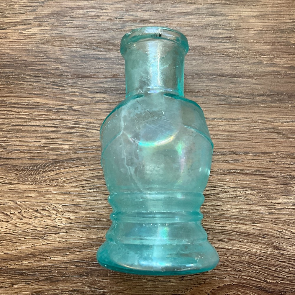 UNIQUE SHAPE RESTORFF & BETTMANN NY 1880s BOOT BLACKING BOTTLE HAND BLOWN