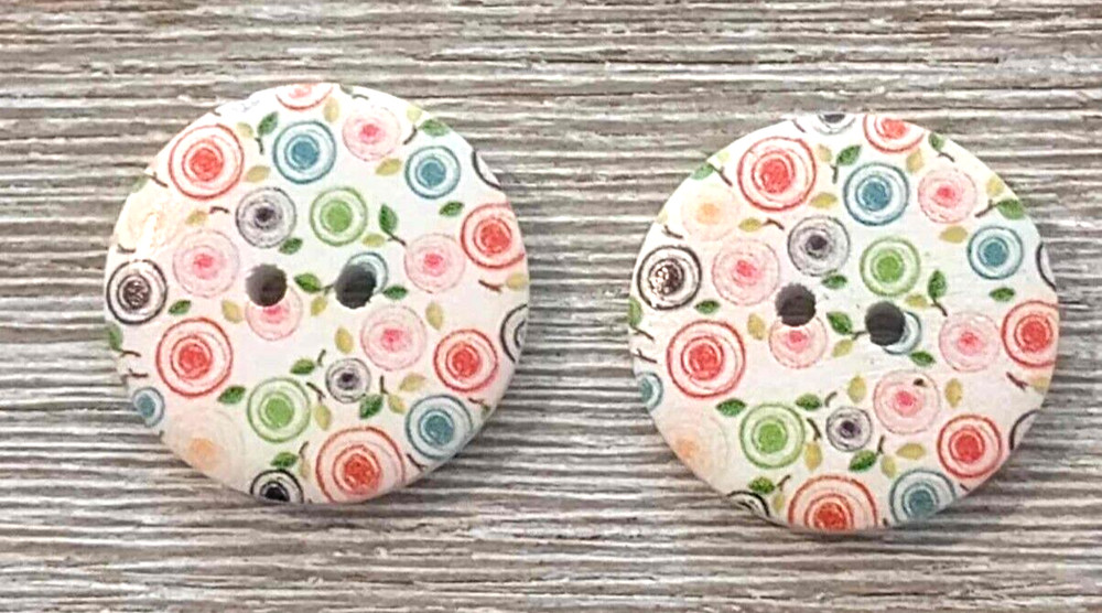2 Flower 1" Buttons Sewing Crafting Wood 2 Hole