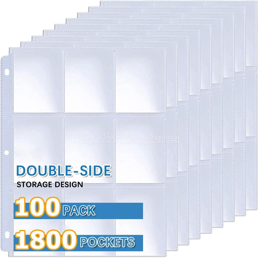1800 Pocket Trading Card Album Binder Protector Page Sleeves 100 Sheets Baseball