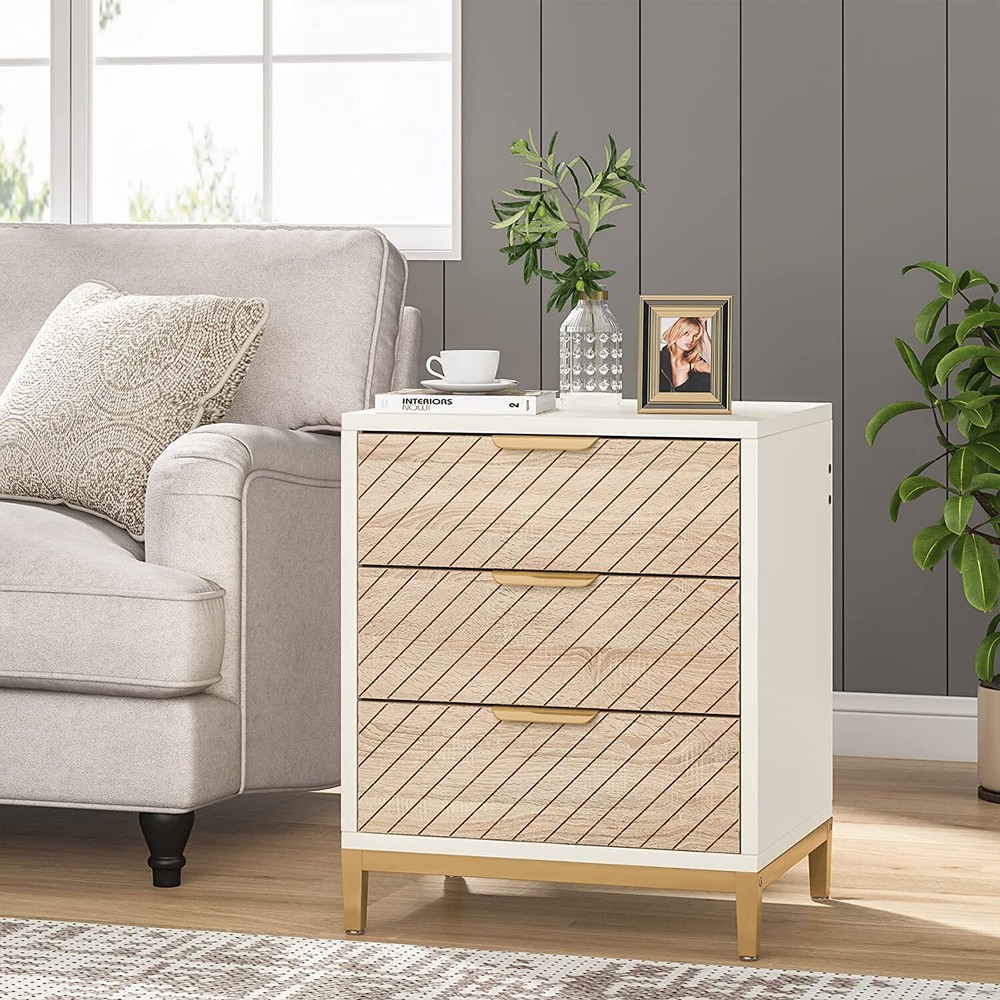 Tribesigns Bedroom Nightstand Bedside Table with 3 Drawers, Sofa Side End Table