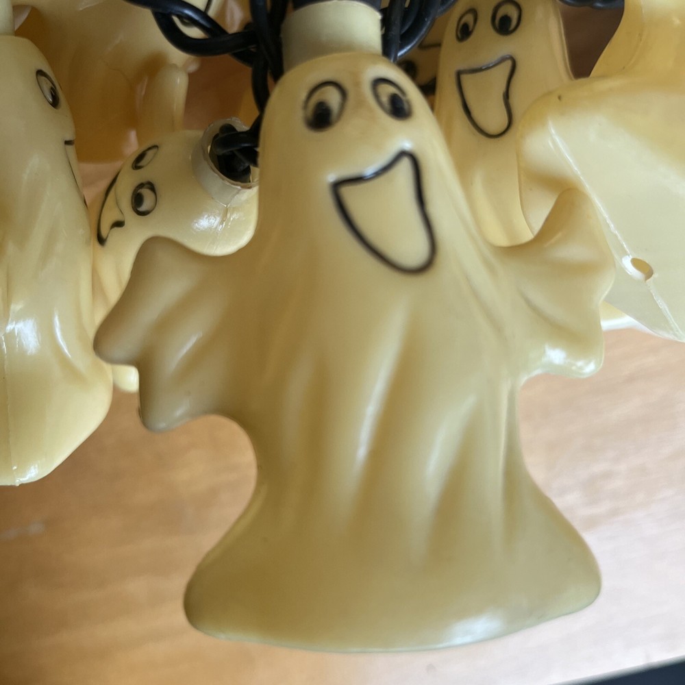 Halloween Party 3D Hard Blown Plastic Ghost double Sided Vtg 20 String Light Set