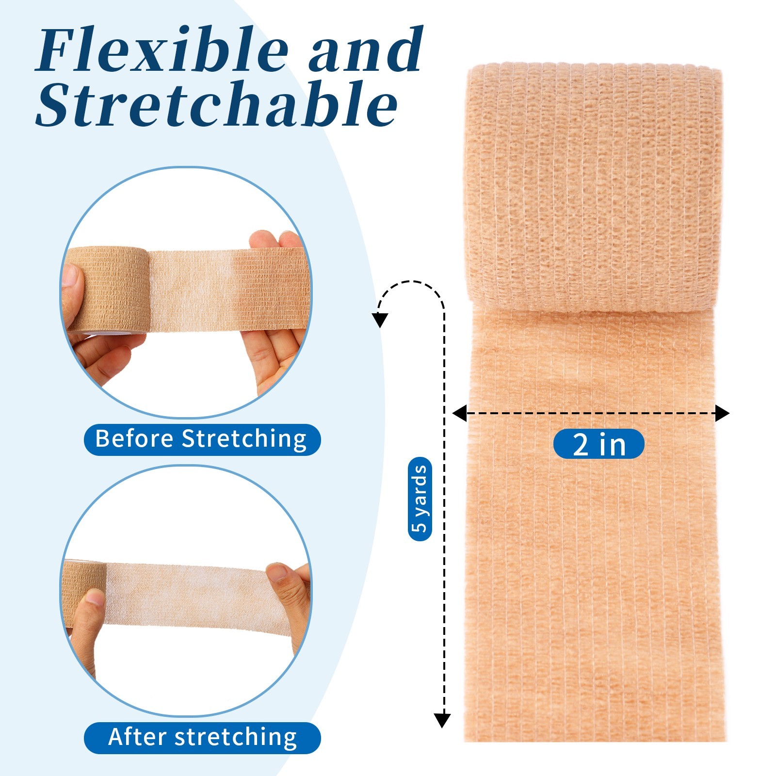 24 Count Self Adhesive Bandage Wrap 2" x 5 Yards (15 feet) Tape Pick Your Color