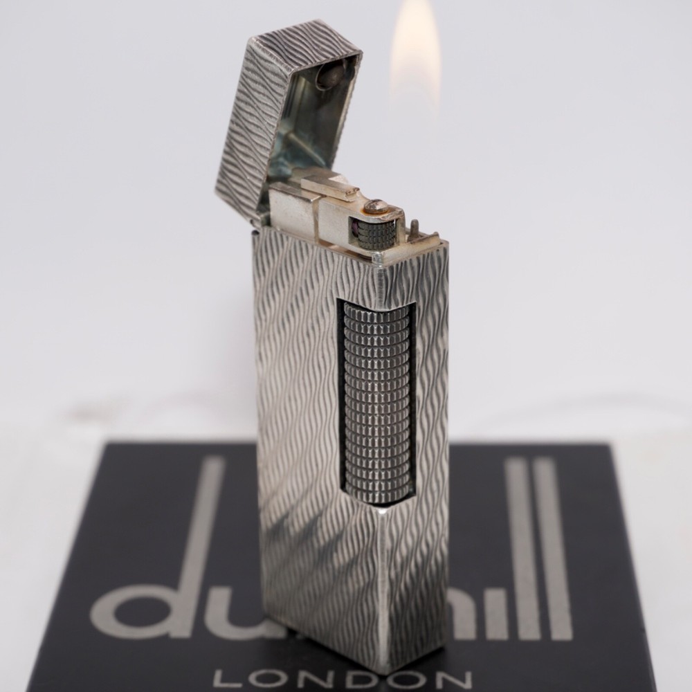Dunhill Rollagas Lighter Silver WAV Pattern-Ultrasonically cleaned_Working