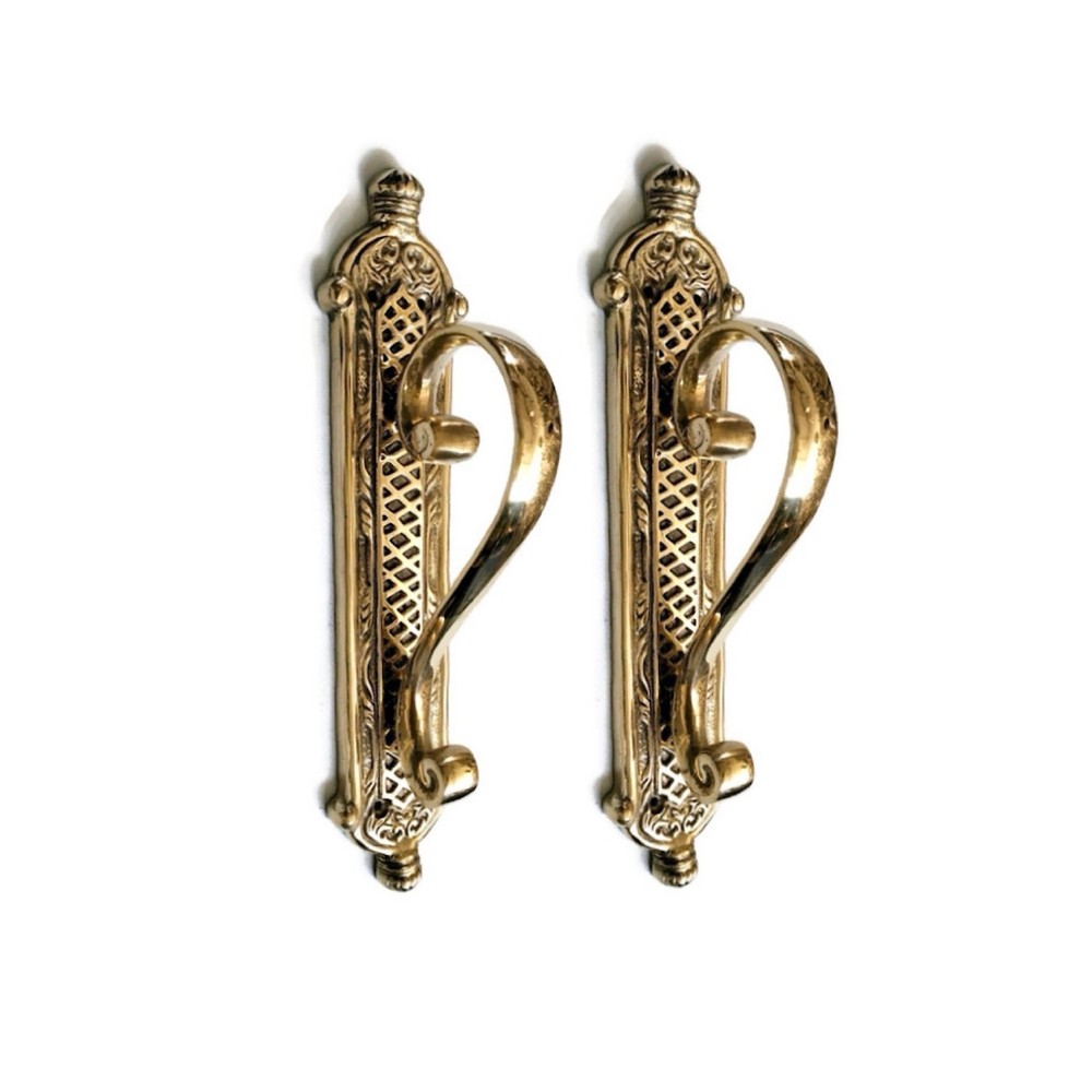 Pair of Cast Victorian Door Handle Pulls — Solid Brass, 11.5" Heavy GRABS (2)