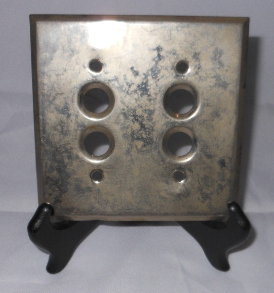 VTG Chrome Plated Double Gang, Push Button, LIGHT SWITCH COVER PLATE Dented