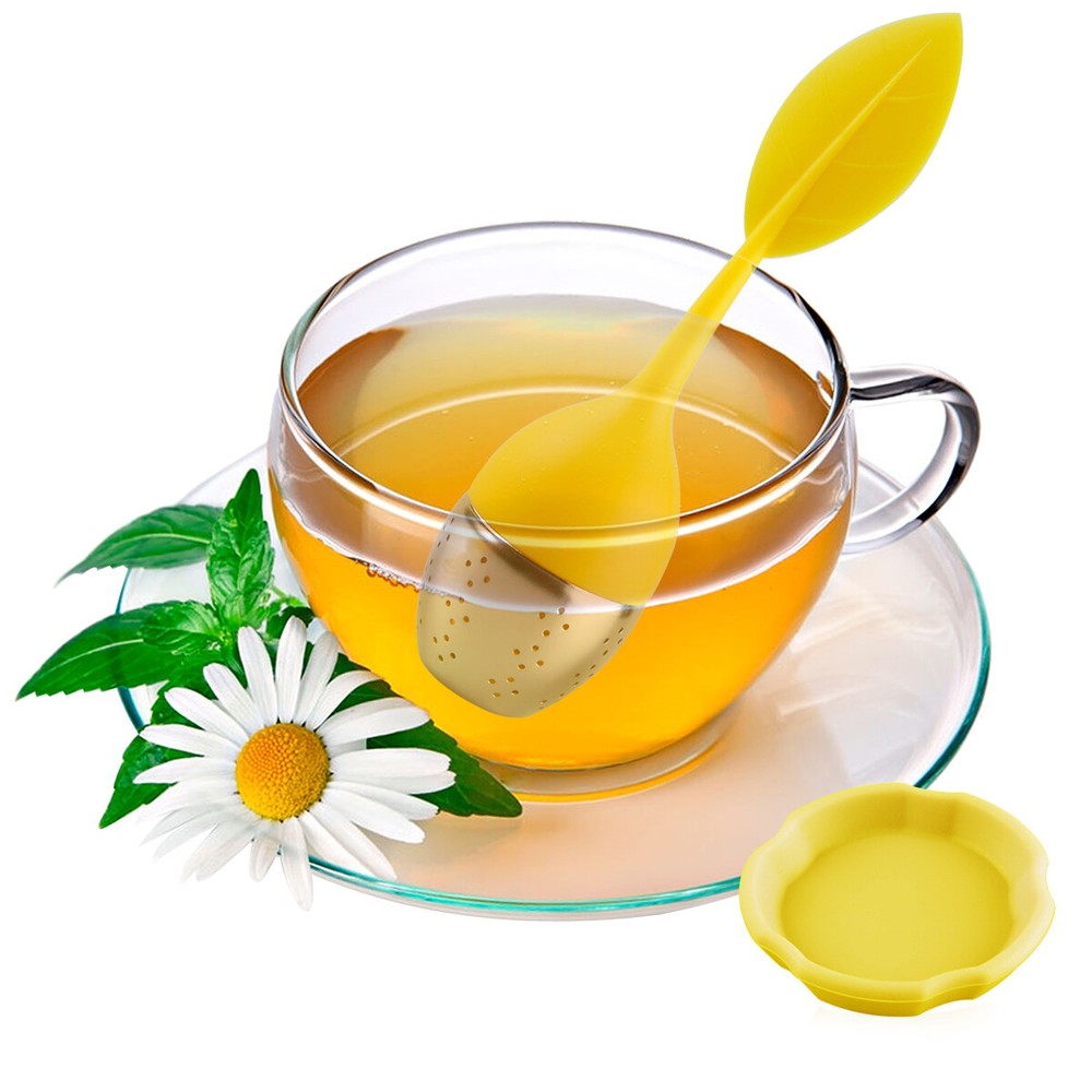 Silicone Tea Infuser Strainer Stainless Herbal Spice Filter Diffuser Yellow+Blue