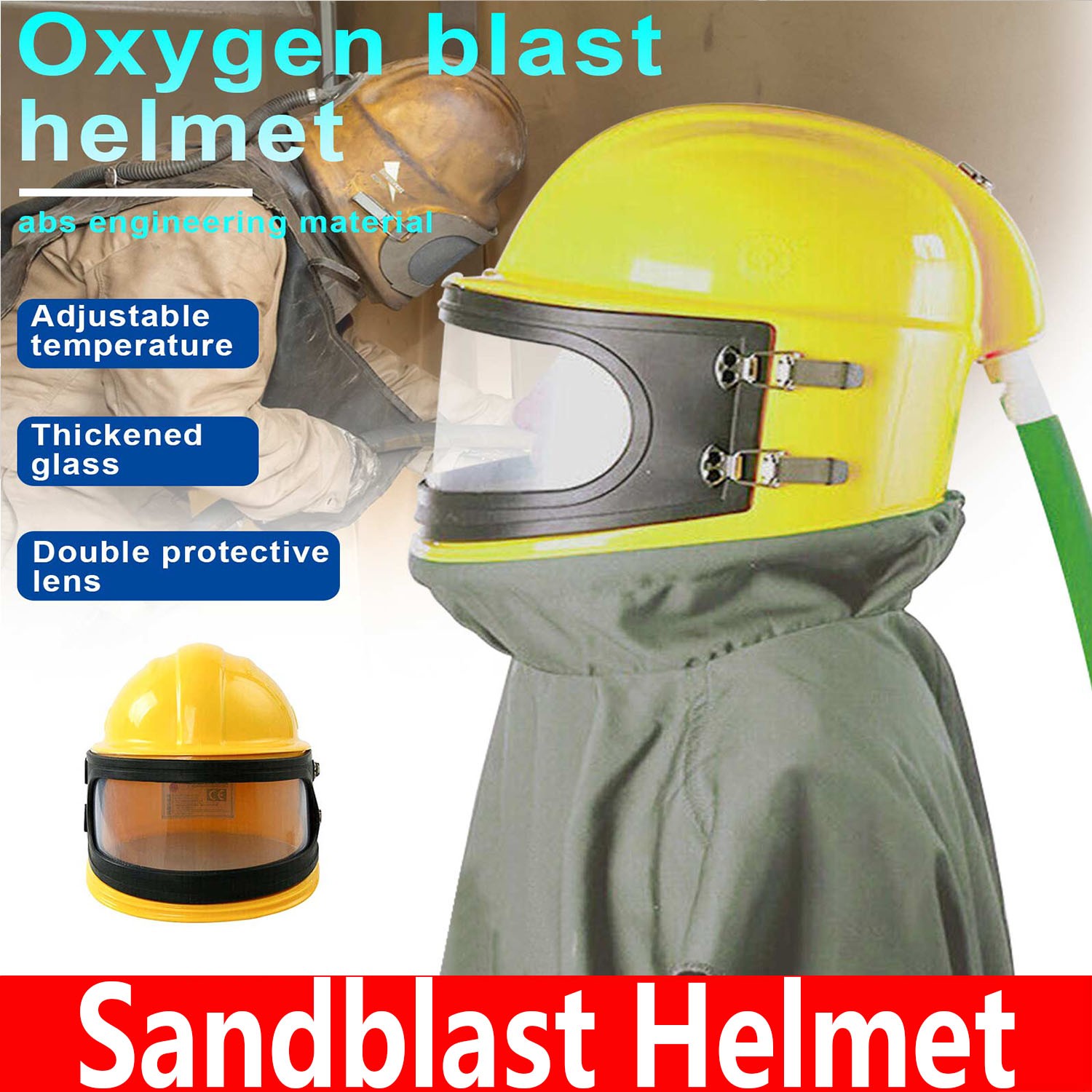 AIR FED Sandblast Helmet Sand Blast Hood Shotblasting w/ 3 IN1 Stage Filter NEW