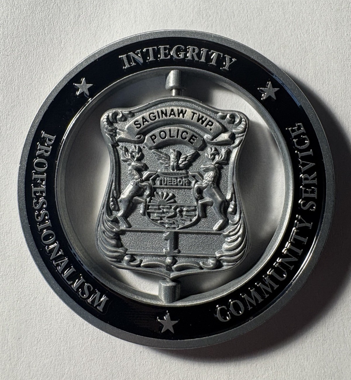 Saginaw Township Michigan Police Challenge Coin ~ Center Spin ~ RARE