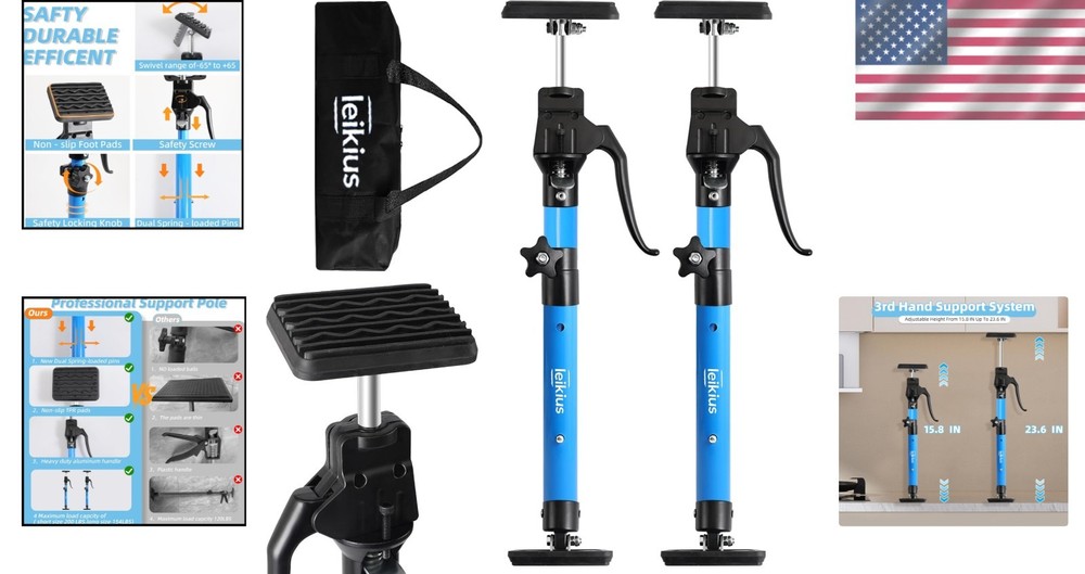 Adjustable 3rd Hand Cabinet Jacks - 2PC Support Poles for Quick Installation