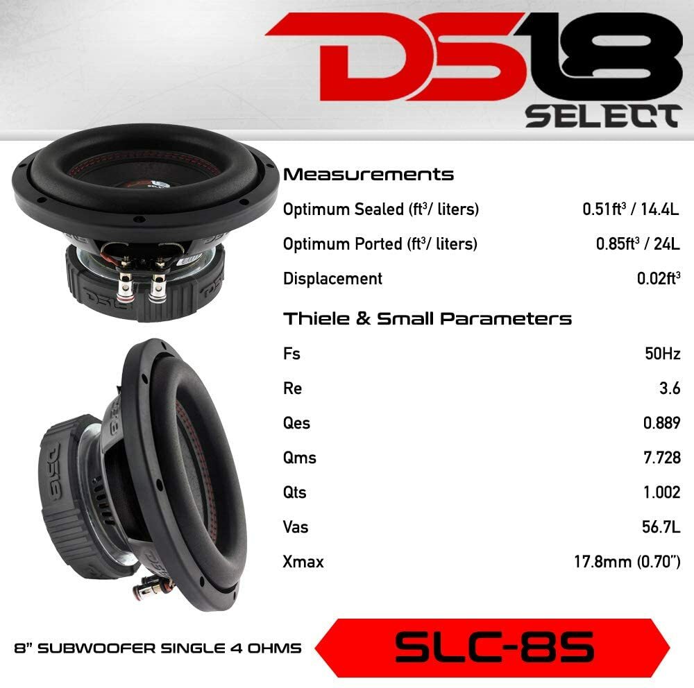 DS18 SLC-8S 8" Car Audio Subwoofer 400W Max Power, 200W RMS SVC 4 Ohm