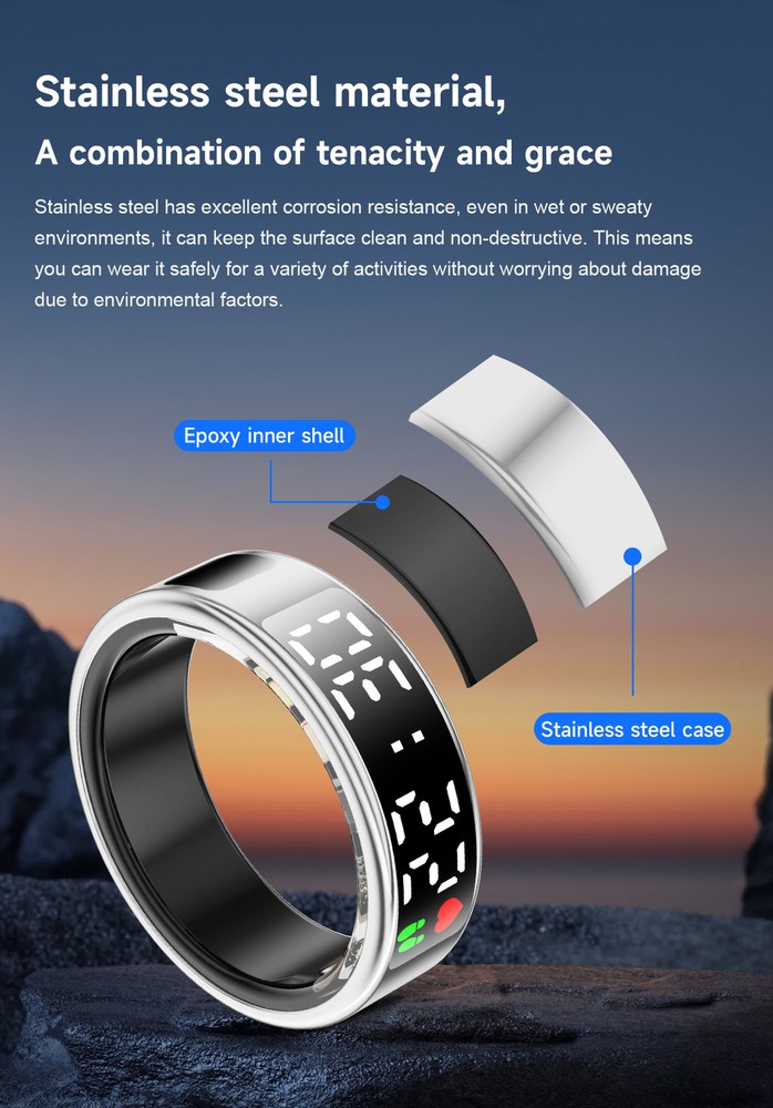 SR08 Mini Smart Ring Display Screen Touch Sensing IP68 HR Blood Oxygen cg