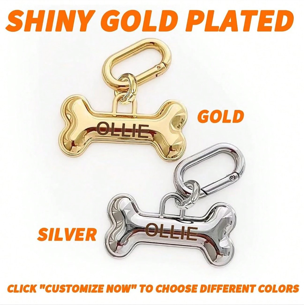 Custom Dog Tags Engraved Personalized Pet ID Name Plate 3D Bone Collar Charm