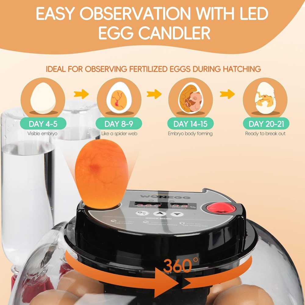 12 Egg Incubator with Automatic Turning, Humidity Control, LED Candler,...