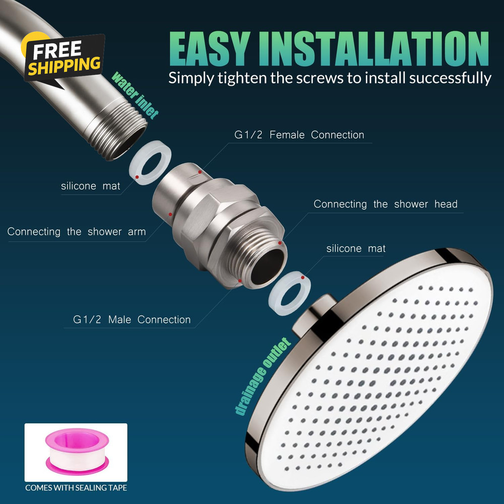 Shower Head Swivel Ball Adapter - Solid Brass Adjustable Shower Arm Extension