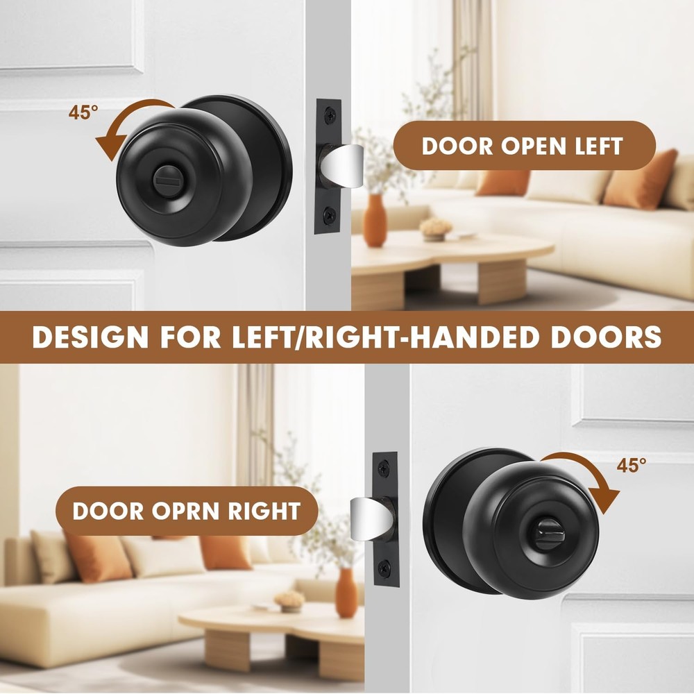 RAZCC Privacy Door Knobs, 6 Pack Matte Black Knobs with 6 Pack,