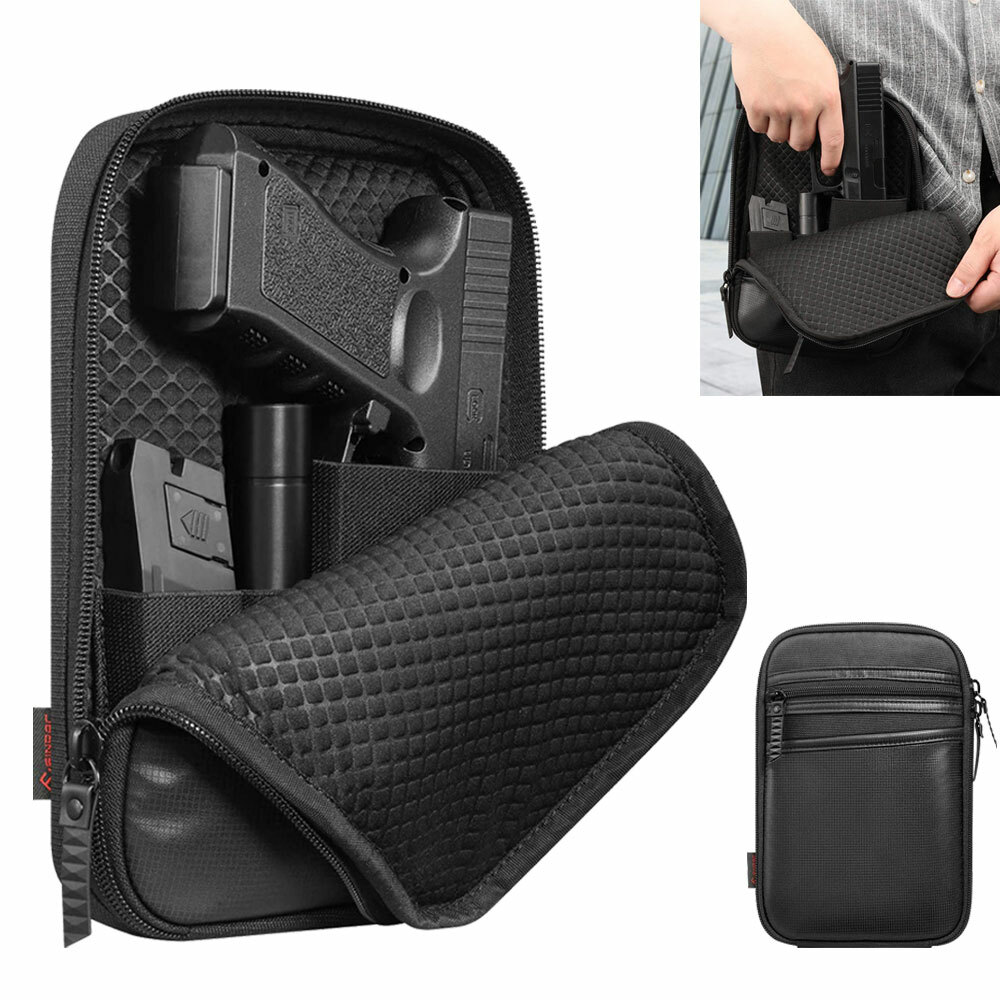 Concealed Carry Gun Pouch Pistol Holster Pack Waist Pocket with Belt Loops Black