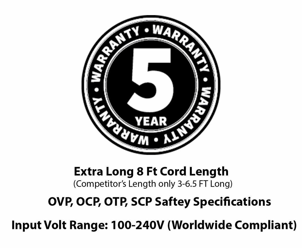 UL 8FT AC/DC Adapter for ION Quick Play Flash DIGITAL CONVERSION TURNTABLE